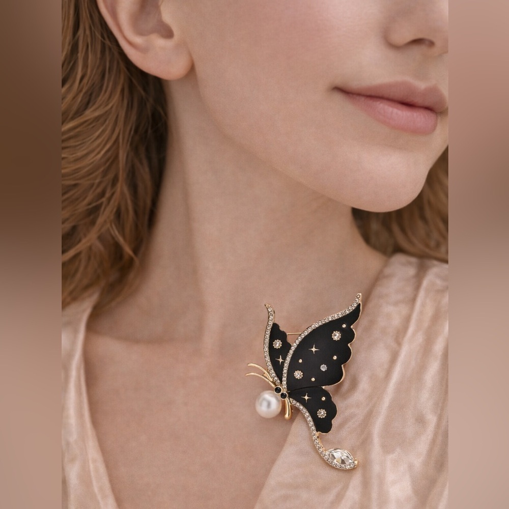 Black Magic Butterfly Gold Brooch